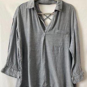 William Rast Womens Stone Gray V-Neck Crisscross Back Stripe Top Size XXL